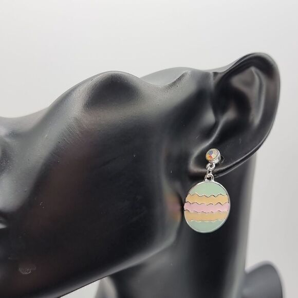 Irradescent stud emamel Easter egg dangle earrings - Picture 1 of 4